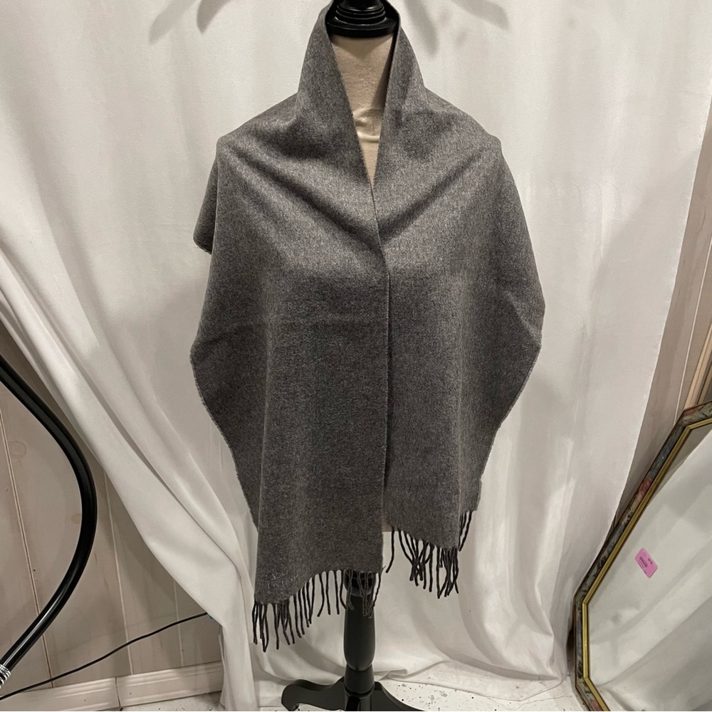 Vintage Valentino gray and charcoal embroidered logo cashmere scarf fringe warm